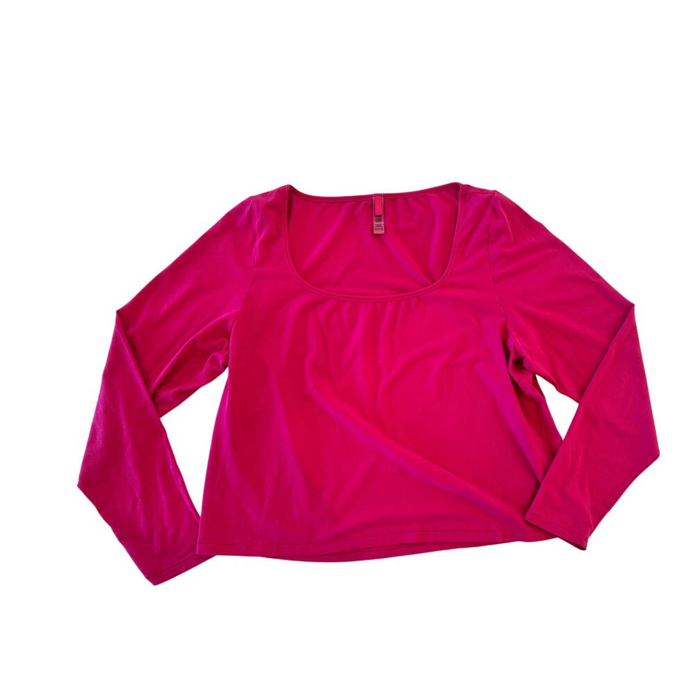 SKIMS Hot Pink Long Sleeve Lounge Top Women's 4X Cotton Rare Limited Fuchsia